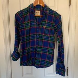 Y2K Hollister Co. Royal Blue Plaid Flannel Button Down